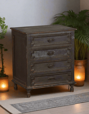 Vintage-style wooden dresser with three drawers.
