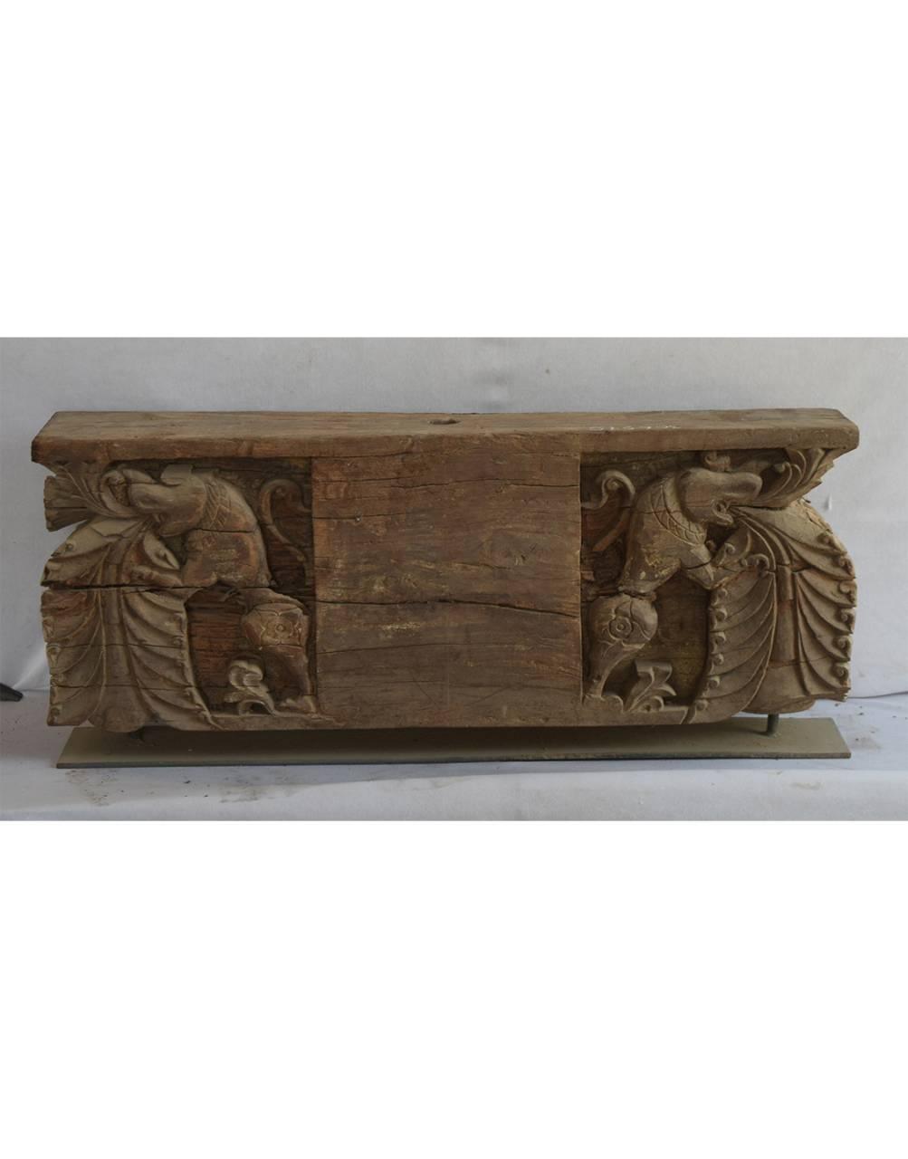 Wooden Bracket on Iron Stand - Natural Brown - TesuWooden Bracket