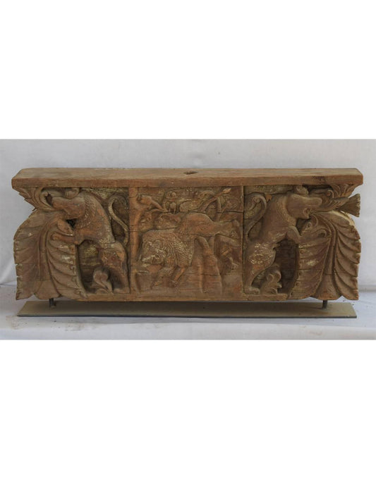 Wooden Bracket on Iron Stand - Natural Brown - TesuWooden Bracket