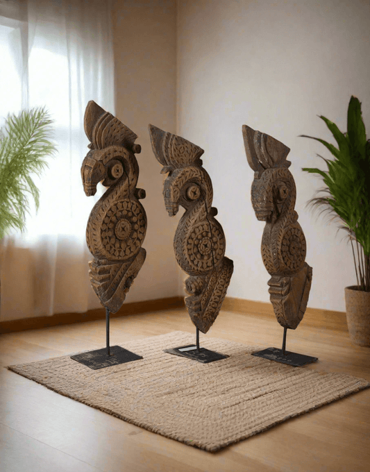 Wooden Carved Bracket On Iron Stand - Single Unit - TesuWooden Bracket