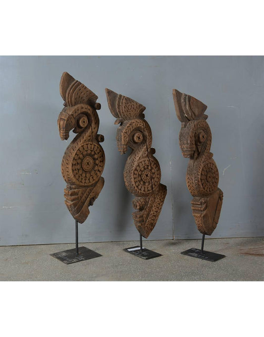 Wooden Carved Bracket On Iron Stand - Single Unit - TesuWooden Bracket