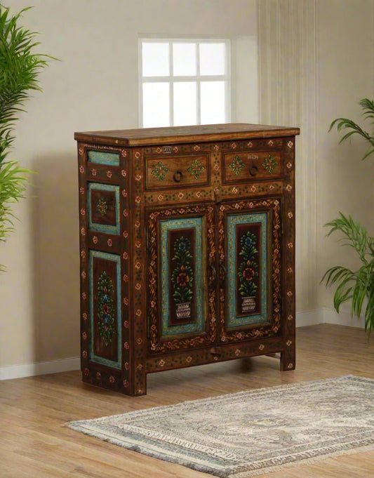 Wooden Floral Painted Cabinet - TesuCabinets & Storage