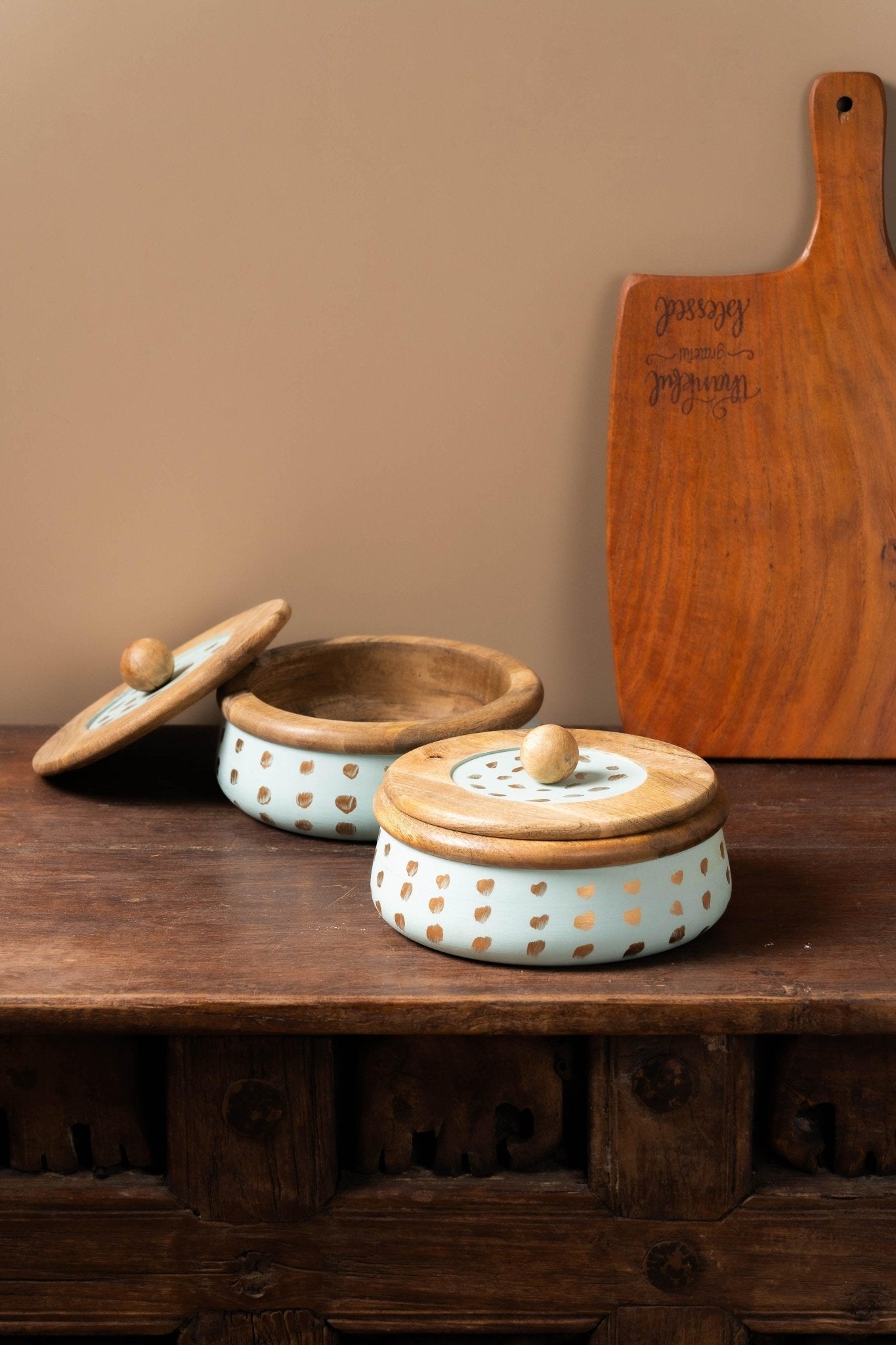 Wooden Handpainted Roti Box | Artisan Indian Kitchen Box – Tesu