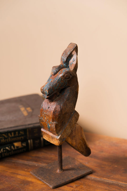 Wooden Horse on Iron Stand - Design 4 - TesuWooden Horse