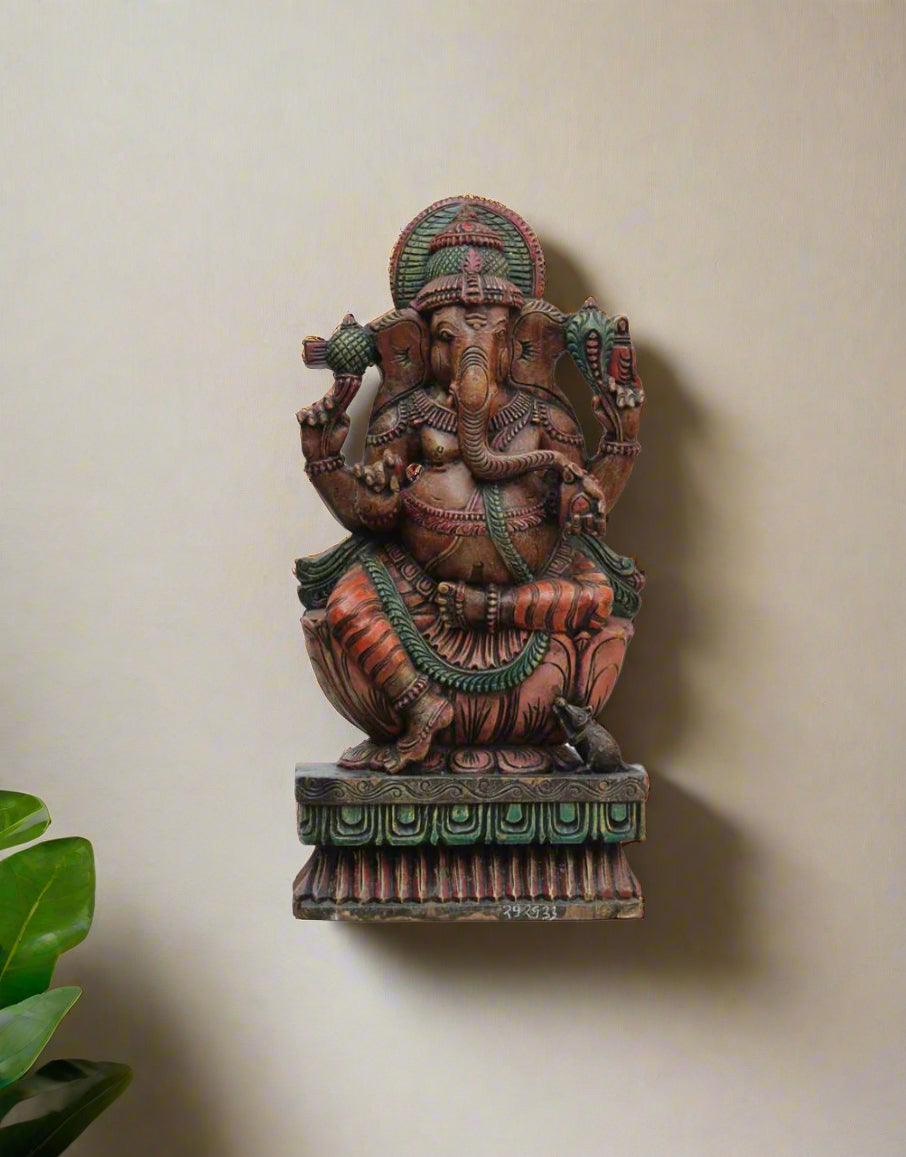 Wooden Statue Mutlicolor Goddes Ganesh - TesuSculpture