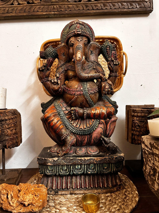 Wooden Statue Mutlicolor Goddes Ganesh - TesuSculpture