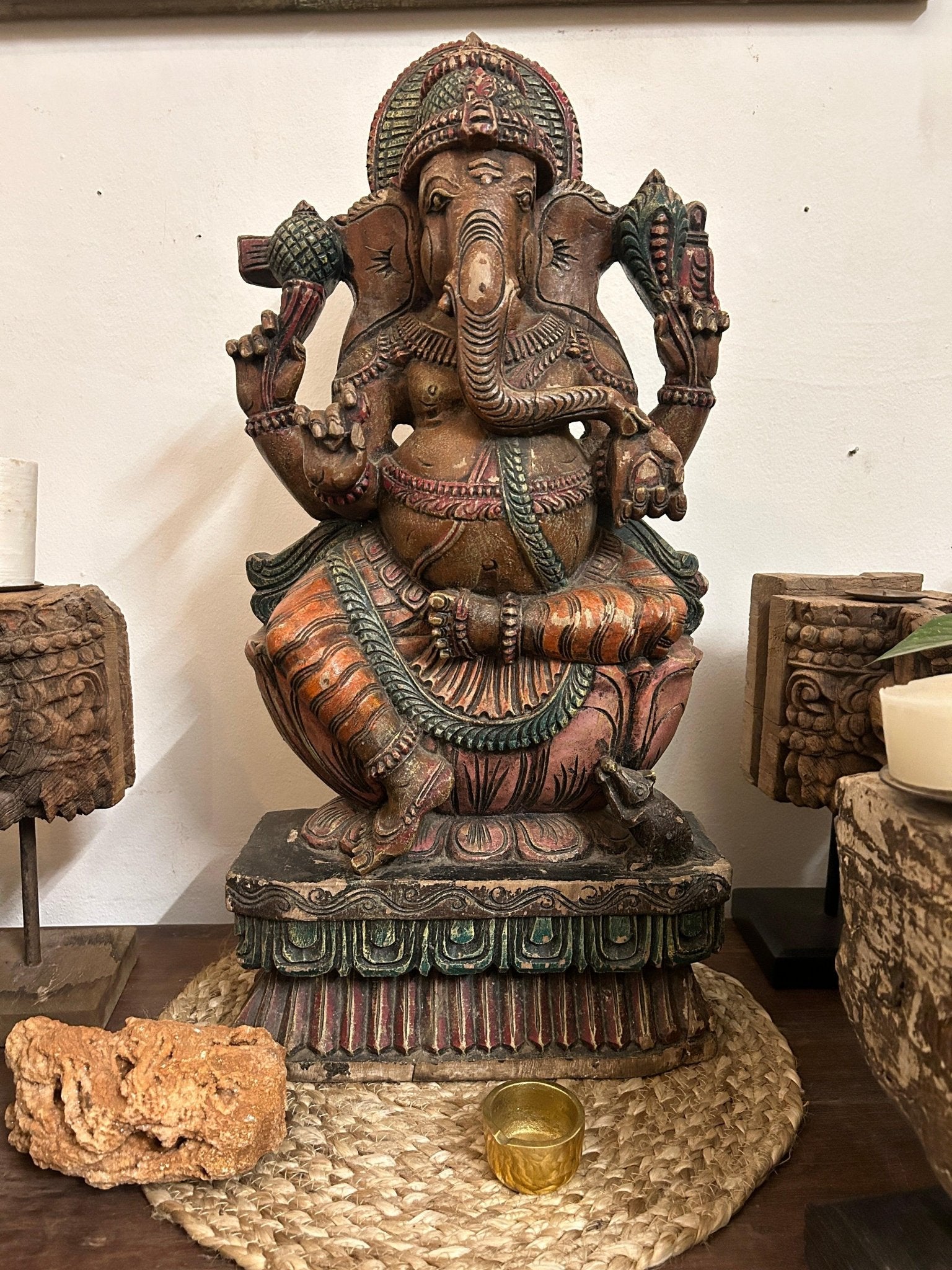 Wooden Statue Mutlicolor Goddes Ganesh - TesuSculpture