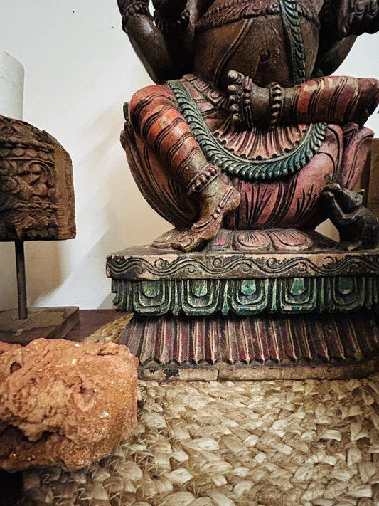 Wooden Statue Mutlicolor Goddes Ganesh - TesuSculpture
