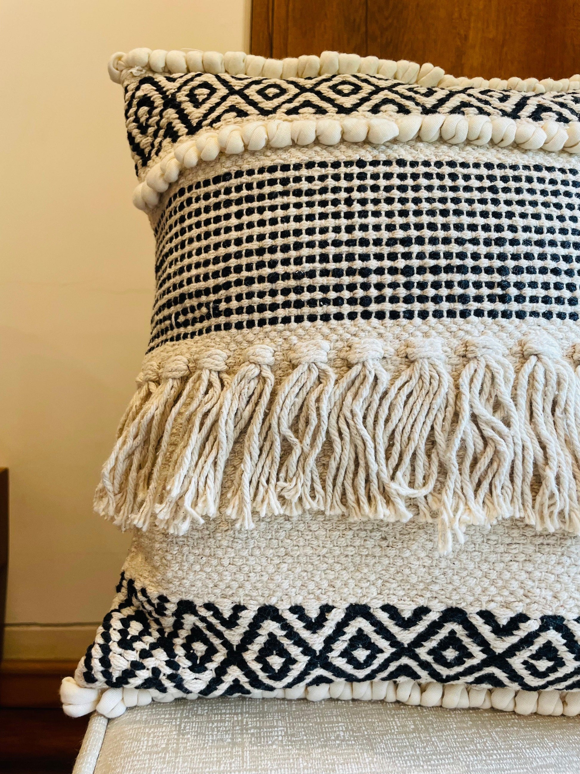 Bohemian Cotton Cushion Covers Black and White - TESU