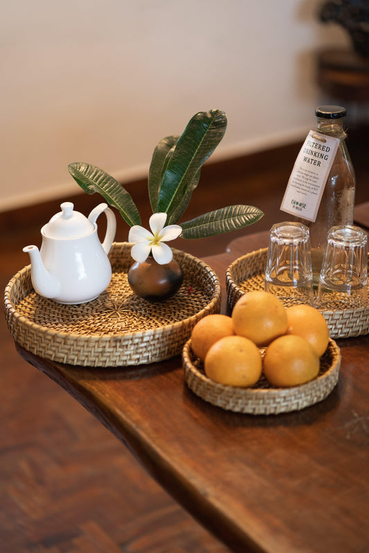 Handwoven Round Cane Serving Tray - TESU