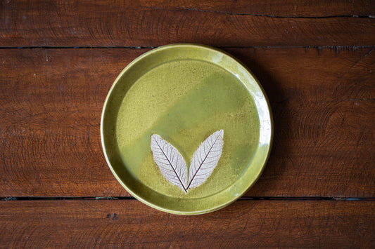 Leaf Engraved Quarter Plate  - Olive Green