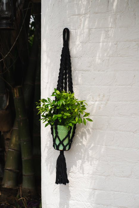 Charcoal Thread Hanging Planters - Black