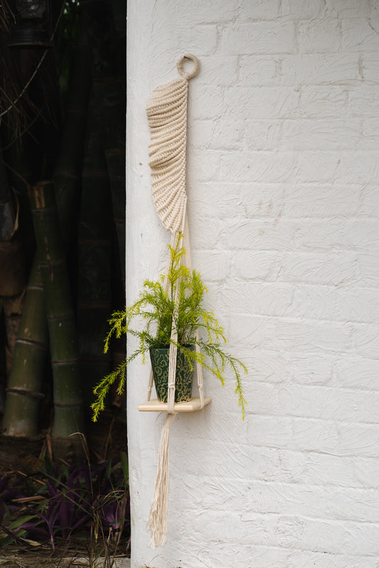 Waterlily Thread Hanging Planter with Pinewood Base