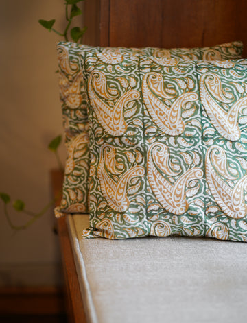 Olive Green and White Handblock Printed Cotton Cushion Covers