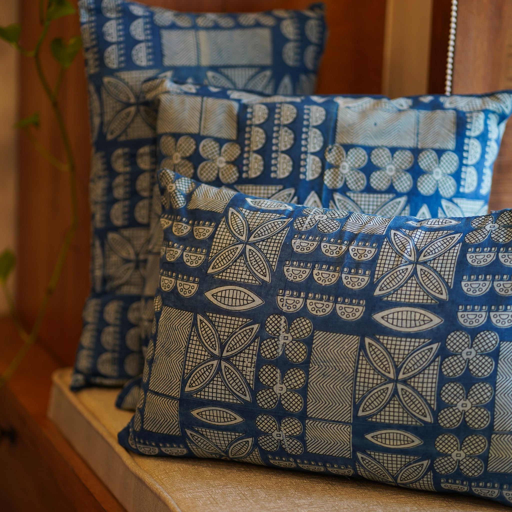 Blue Handblock Printed Cotton Cushion Covers
