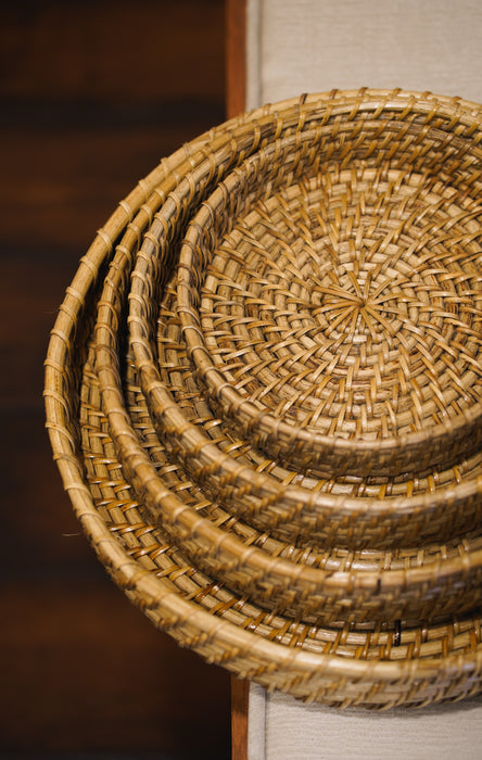 Handwoven Round Cane Serving Tray