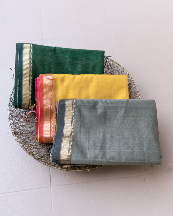 Handweave Maheshwari Handloom Yellow and Pink Jute Silk Cotton Saree