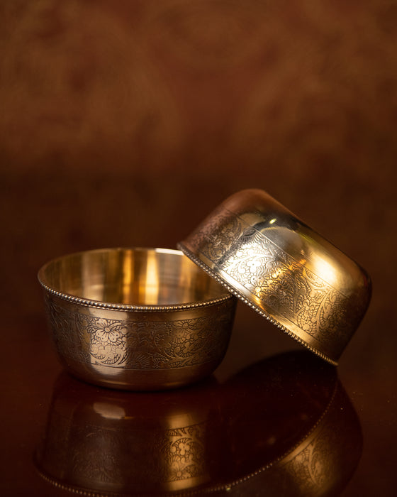 Brass Engraved Bowls 3.5'' - Set of 2