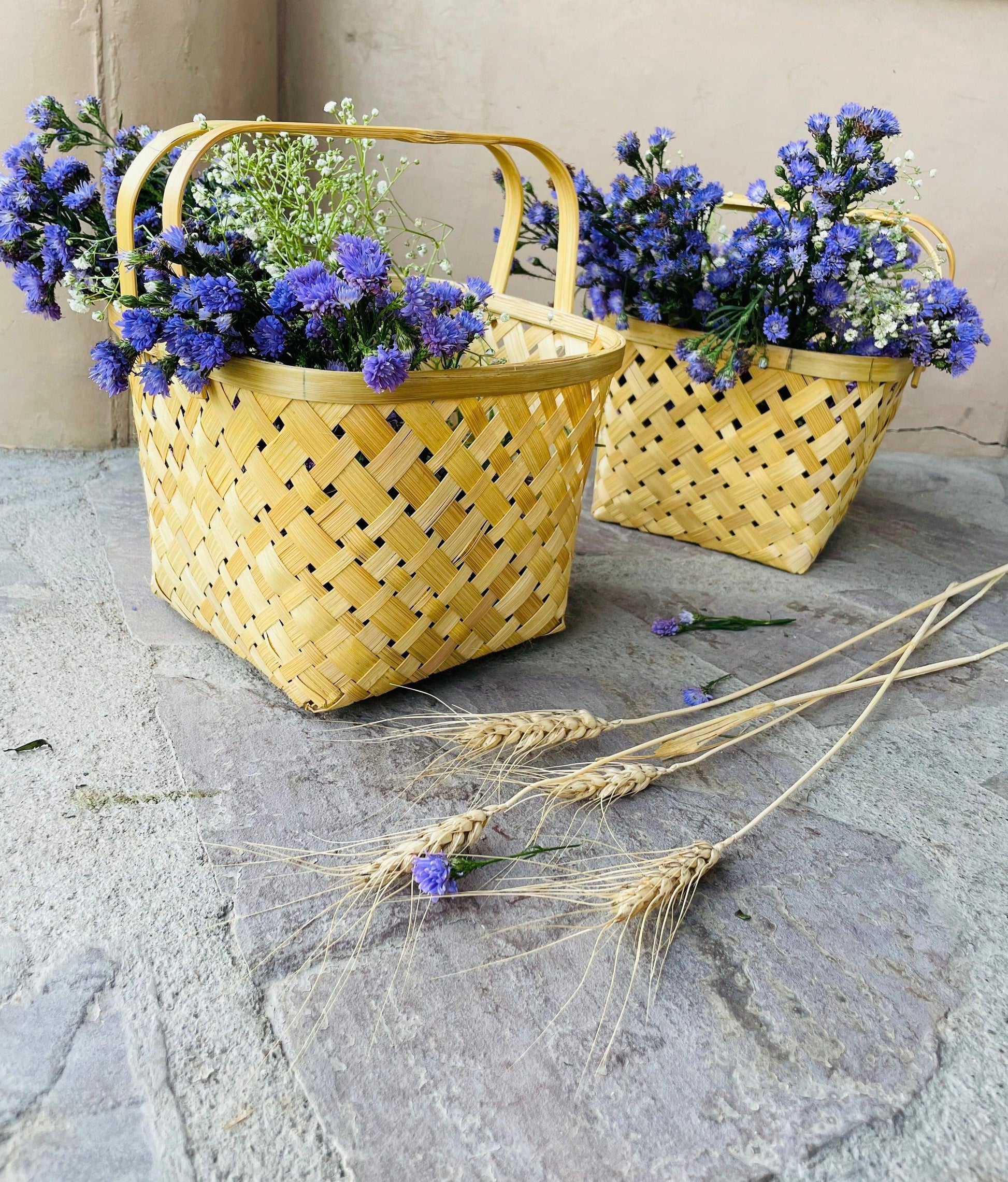 Handwoven Square Bamboo Basket with Handle - TESU