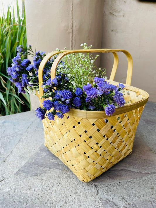 Handwoven Square Bamboo Basket with Handle - TESU