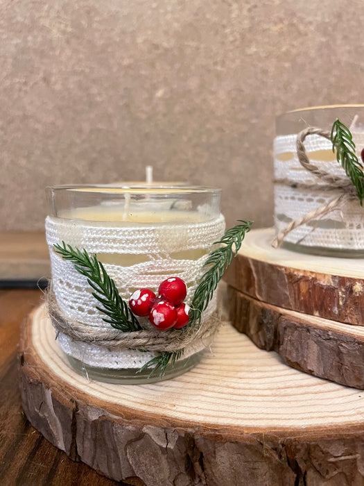 Glass Crochet Lace Christmas Wonderland Candle - Set of 4