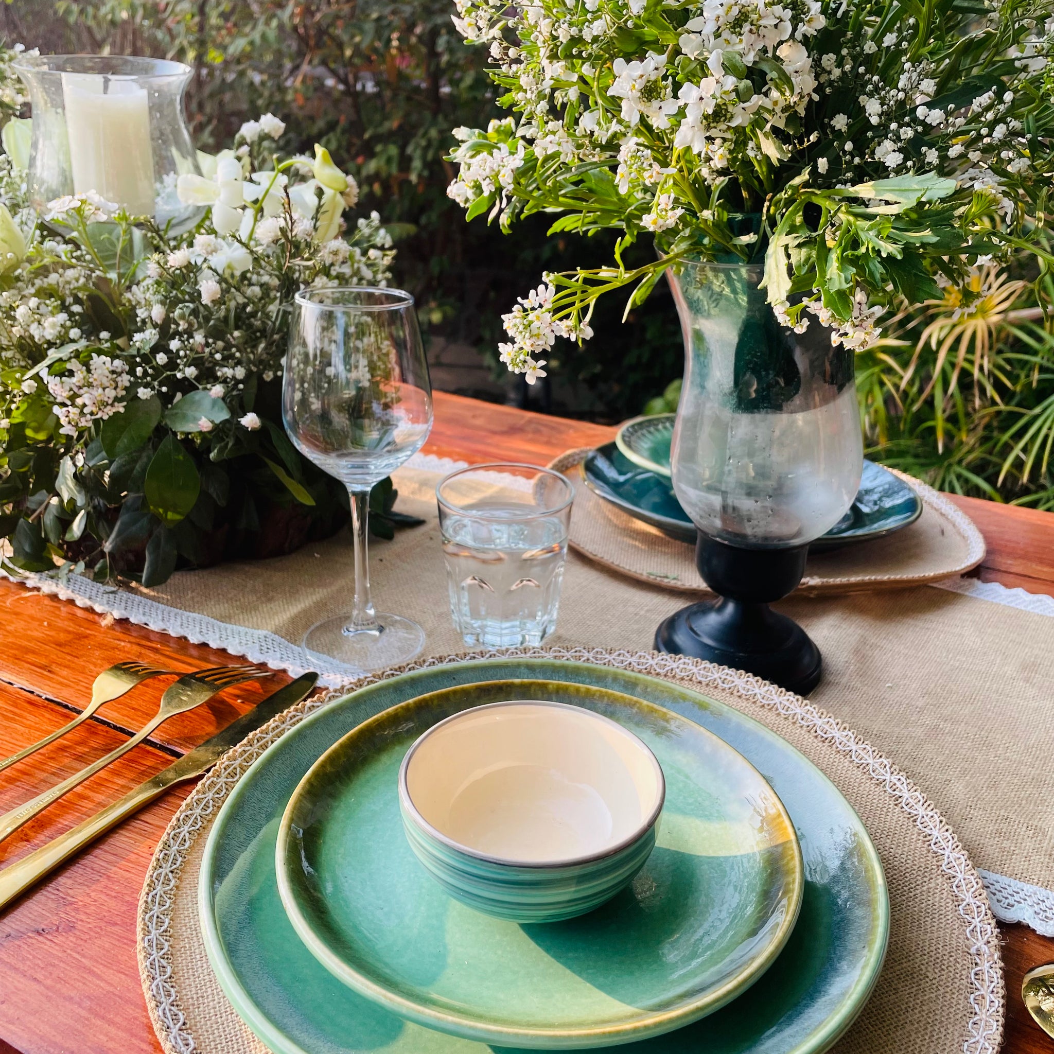 Dining Decor Enhancement, Dining Setup Enhancement, Green Plate Set, Parna Turquoise Blue Green Plate Set, Retro Design, Royal Dining Set, Rustic Feel, Turquoise Blue Plate Set, Uneven Textures, tesu