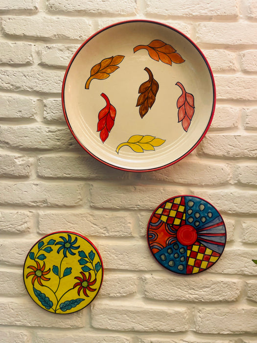 Spring Love Hand Painted Designer Wall Plates - ( Set of 3 )