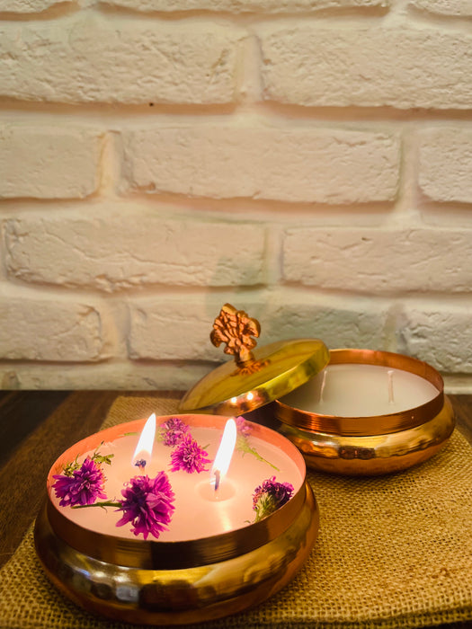 Scented Brass and Copper Plated Bowl Candle With Lid