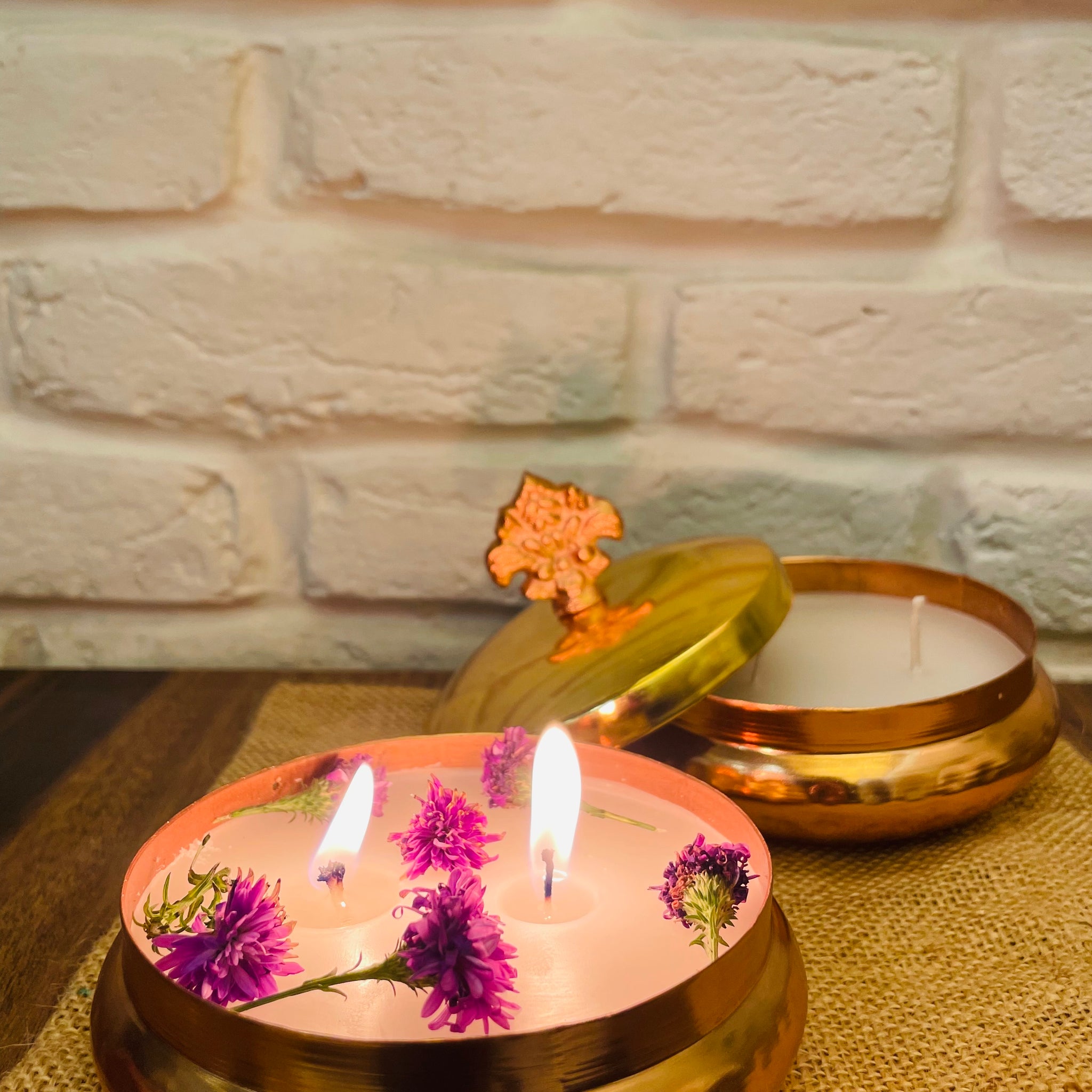 Scented Brass and Copper Plated Bowl Candle With Lid