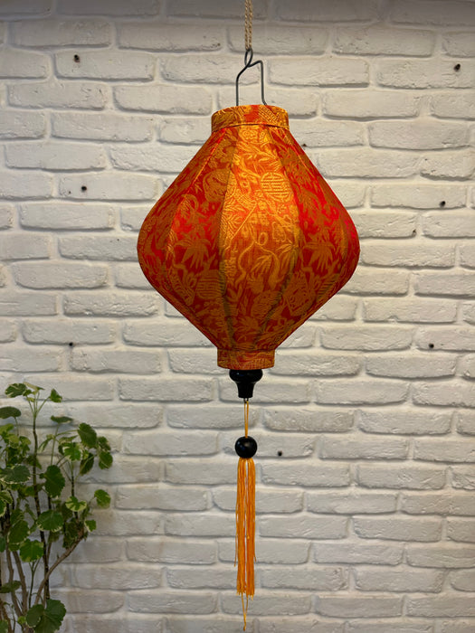 Vietnamese Silk Lanterns - Diamond Shaped Orange Printed