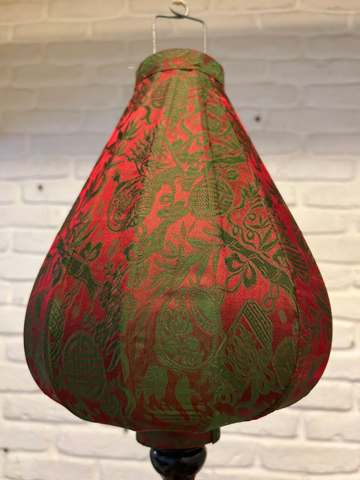 Vietnamese Silk Lanterns - Drop Shaped Deep Green &  Red Printed