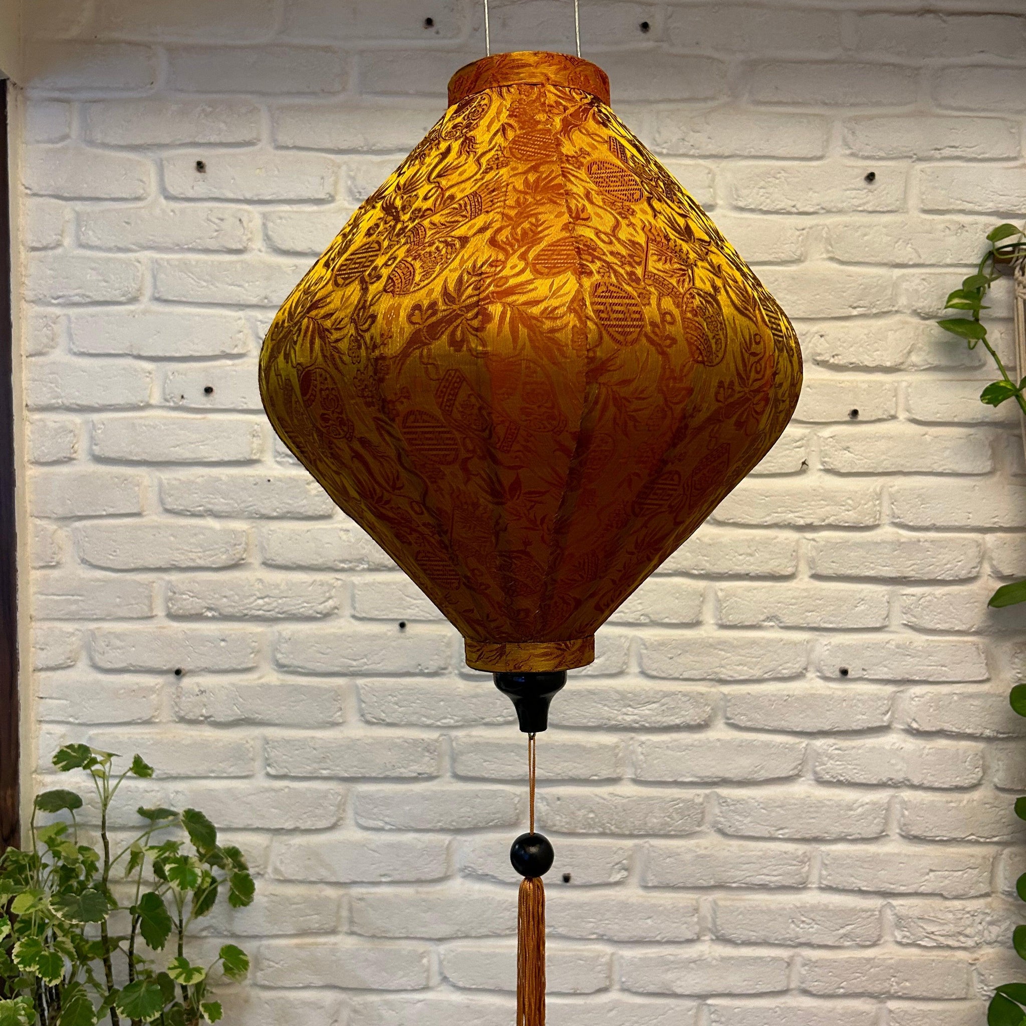 Vietnamese Silk Lanterns -Diamond Shaped Mustard Printed - TESU