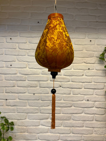 Vietnamese Silk Lanterns - Drop Shaped Mustard Printed