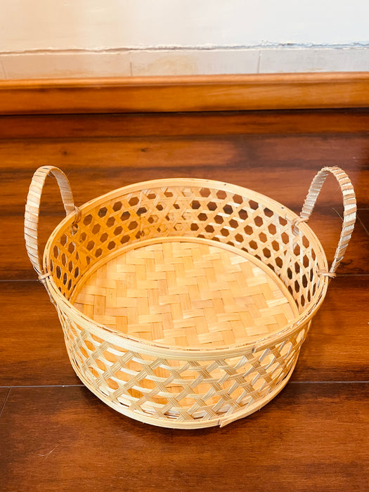 Handwoven Round Bamboo Basket with Handle