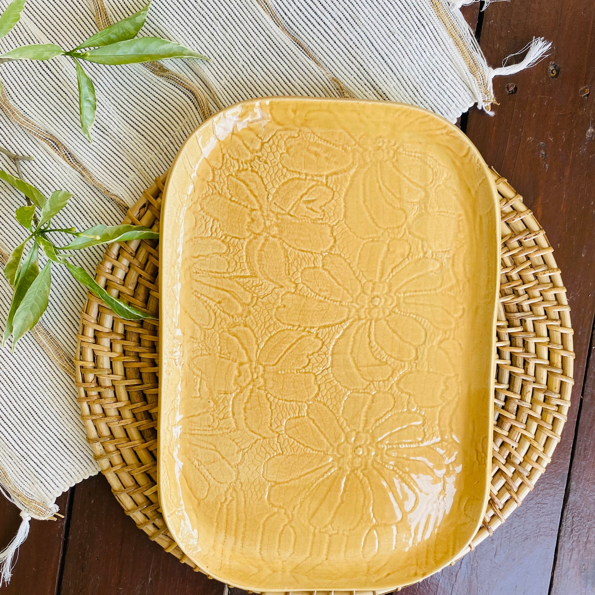 Yellow Lace Ceramic Platter