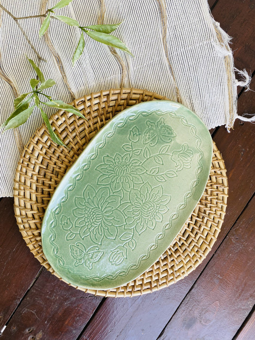 Green Lace Ceramic Platter