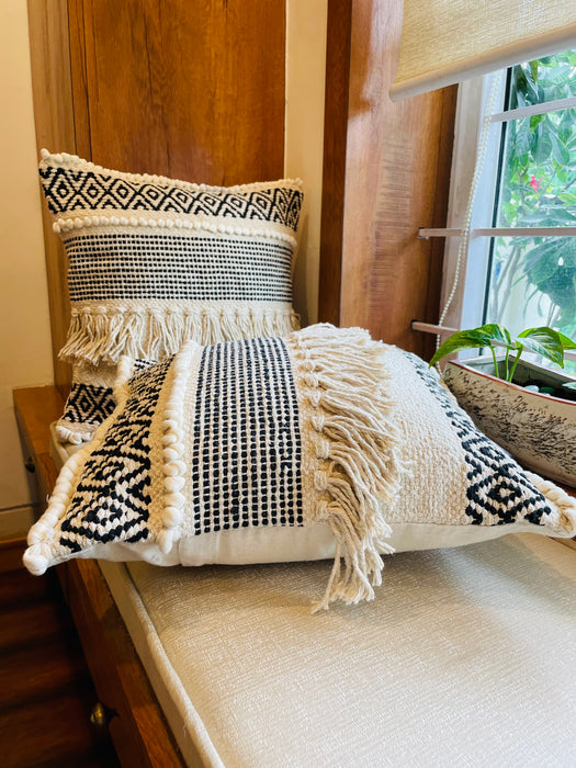 Bohemian  Natural Cotton Cushion Covers - Black and White