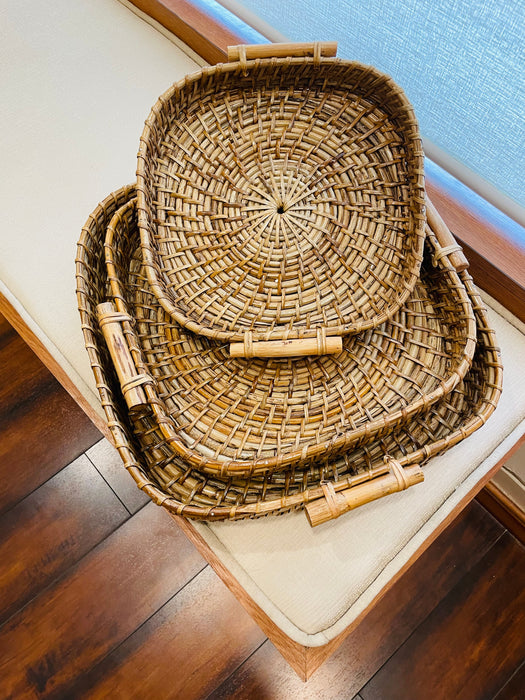 Handwoven Cane Tray With Wooden Handle - Square