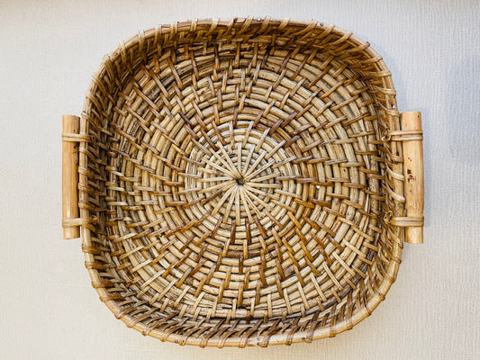 Handwoven Cane Tray With Wooden Handle - Square - TESU