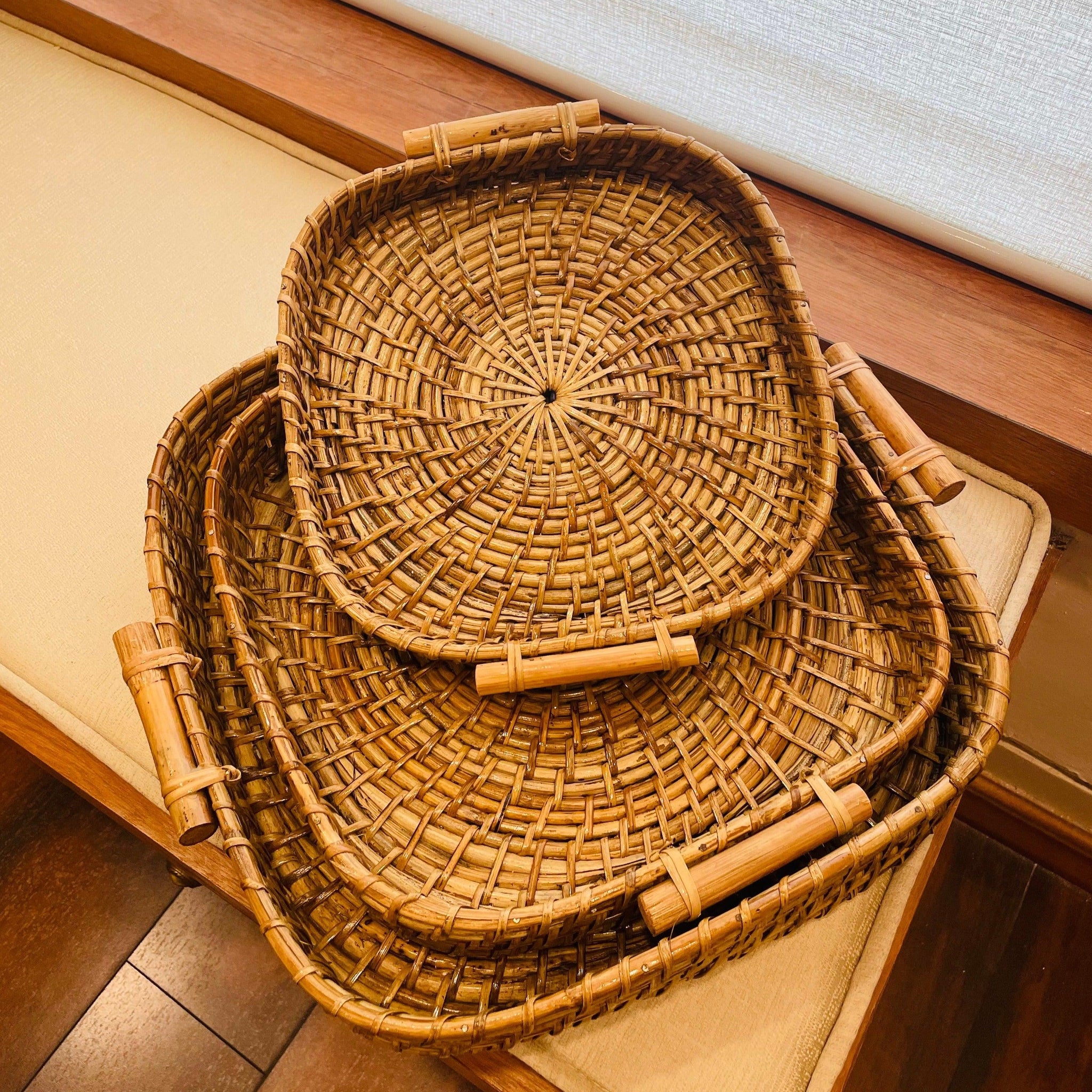 Handwoven Cane Tray With Wooden Handle - Square - TESU