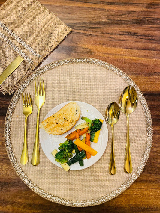 Jute Round Placemats with Laces - Set of 4 - TESU
