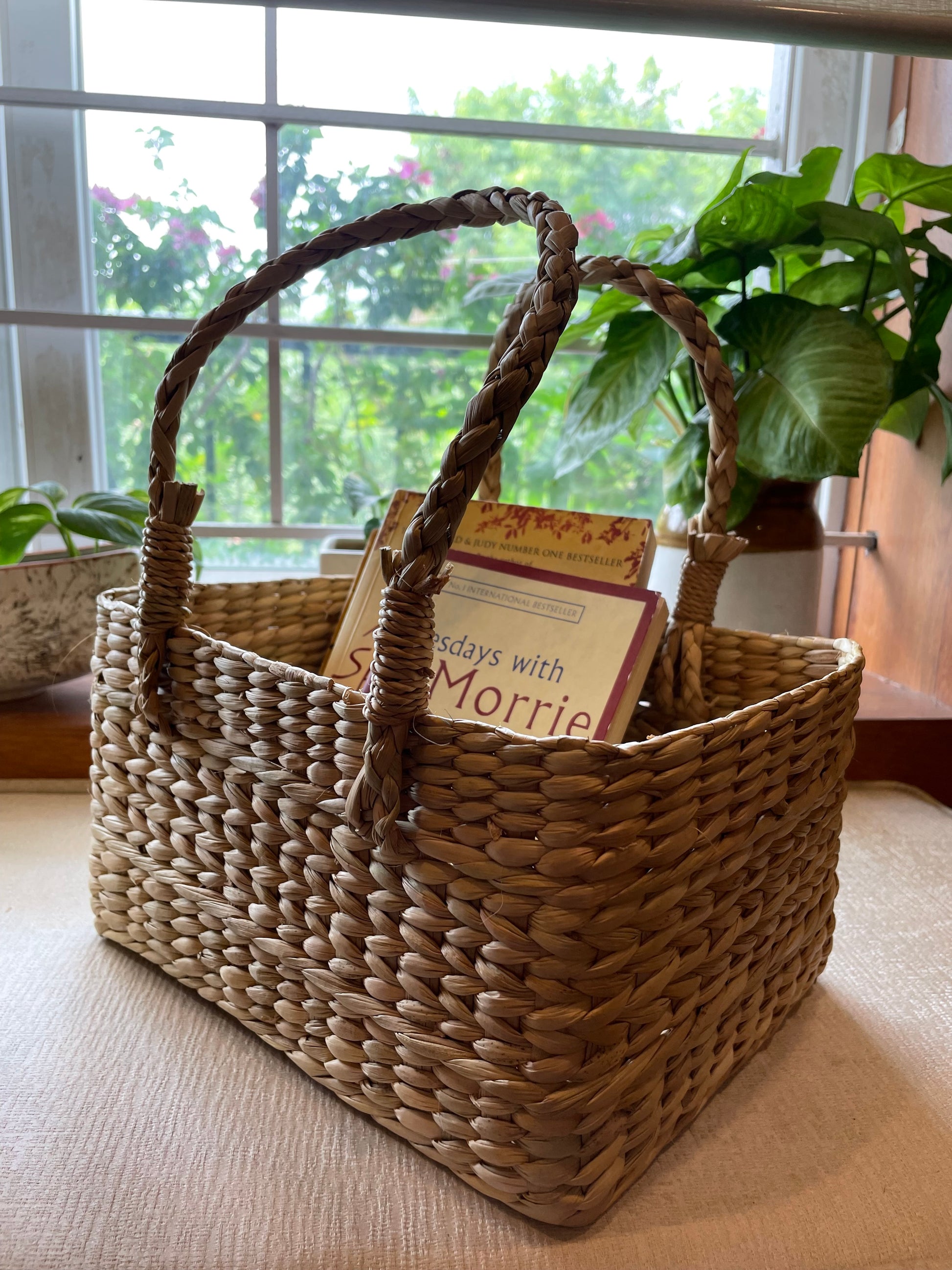 Kauna Grass Designer Basket with Handle for books home tableware