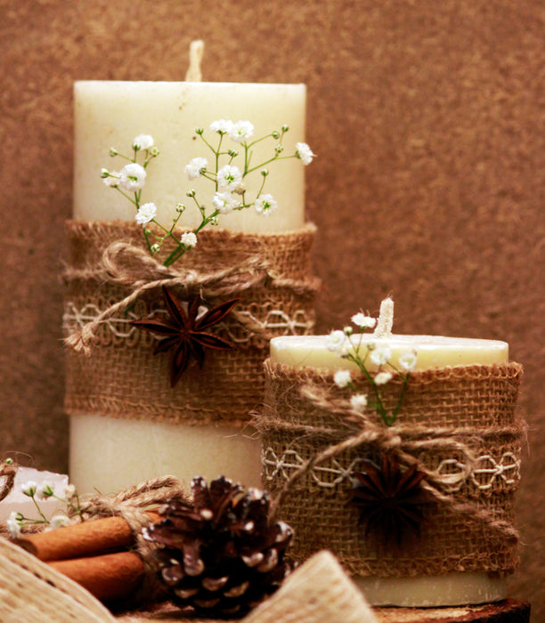 Pillar Jute Lace Christmas Wonderland Candle Center Piece  !!! Set of 3