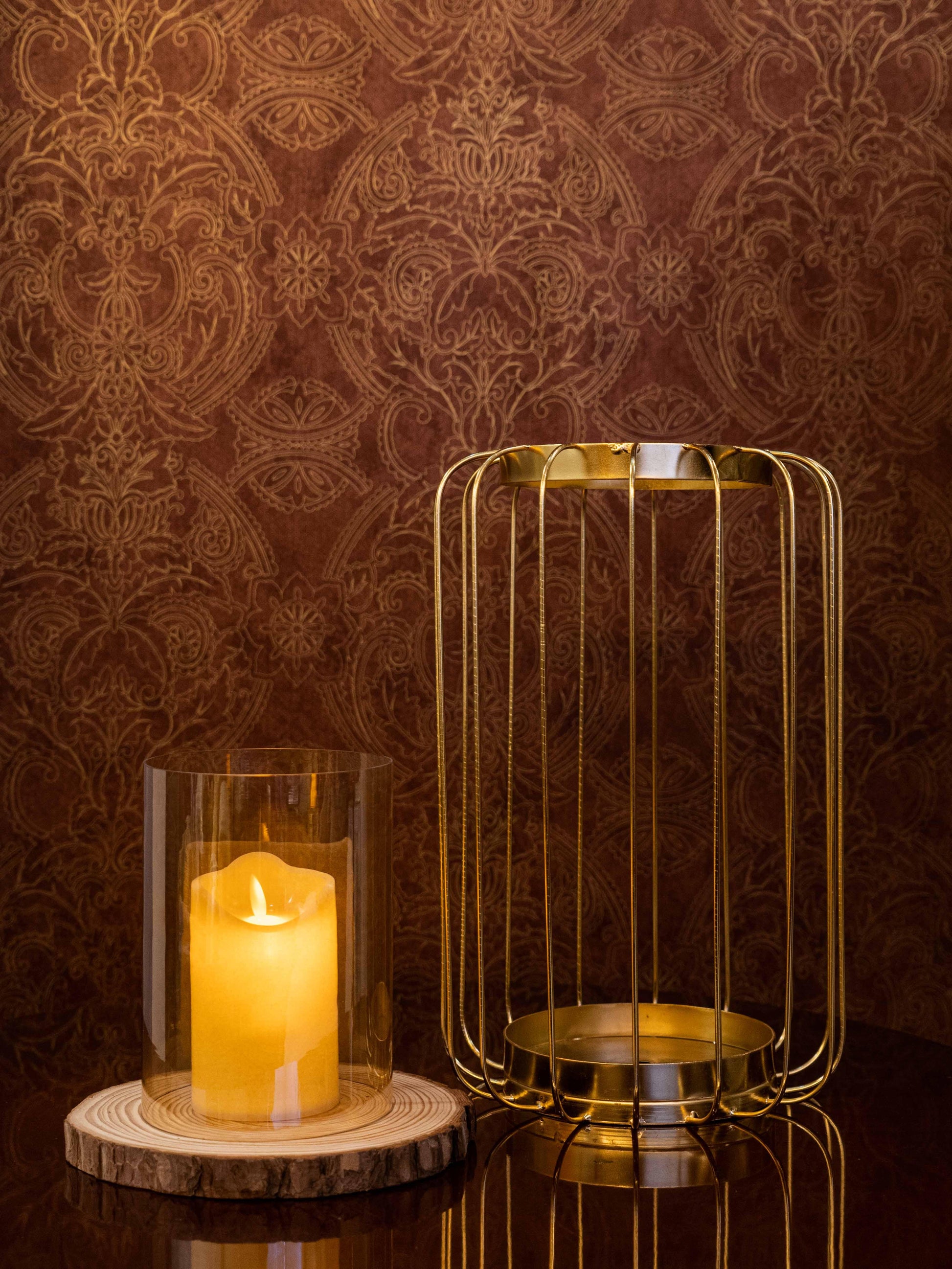 Metal Wire Lantern with Glass Candle Cover - TESU