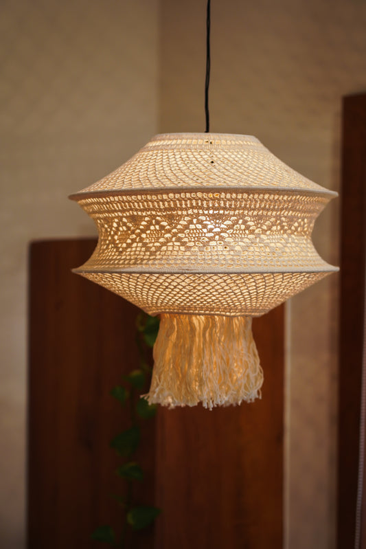 Buy Best Lampshade for your Dream Home Garden Decor.  Artisan-made lampshade, Bedside lamp, Bohemian decor lighting, Celebratory dinner’s décor, Corner lighting, Dining table lighting, Handcrafted crochet lamp, Handwork crochet lamp, Home decor lighting, Peaceful bohemian ambiance, Skilled artisan’s lampshade, Stylish home lighting, Versatile lampshade, Warm white light fixture, White Lily crochet lampshade, TESU