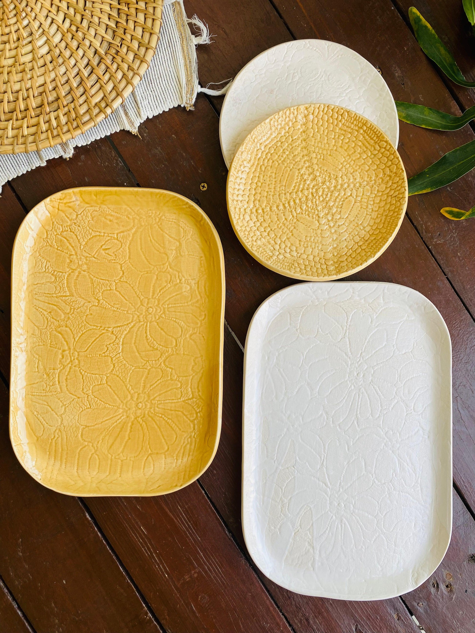 Yellow Lace Ceramic Platter - TESU