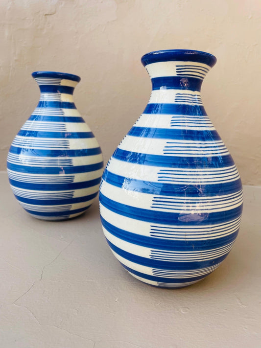 Blue Strip Hand Painted Vase - TesuVases