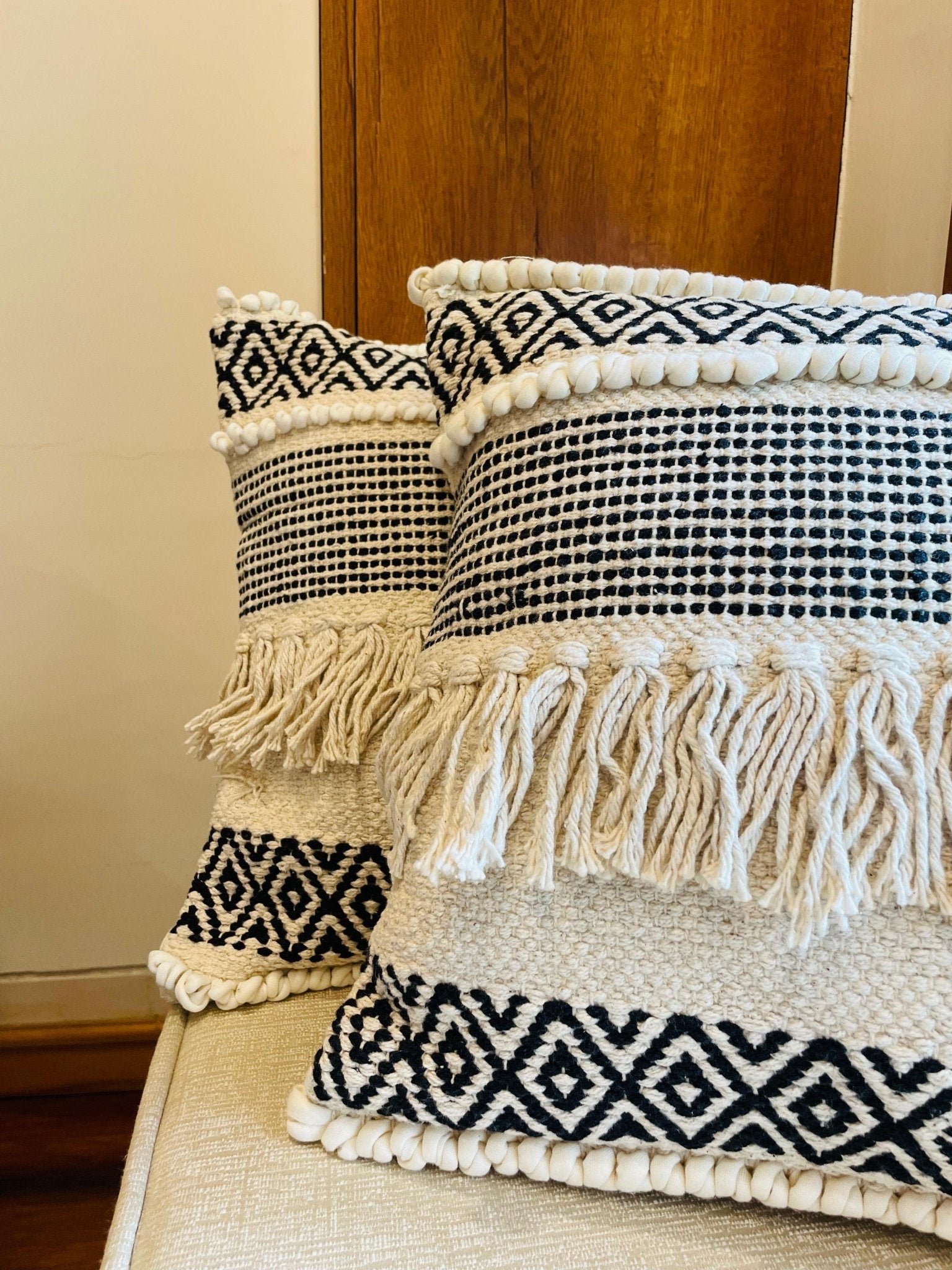 Bohemian Cotton Cushion Covers Black and White - TesuCushion Covers