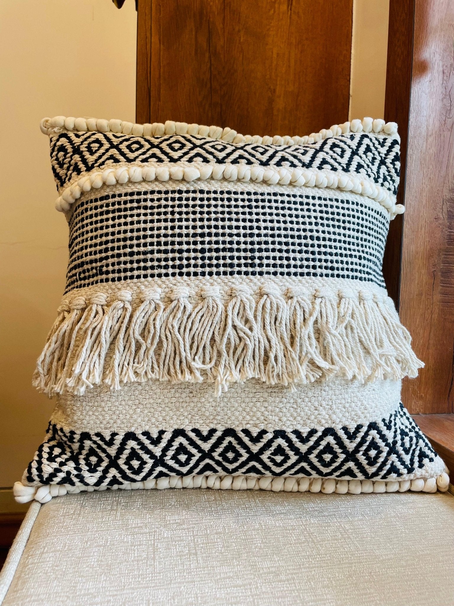 Bohemian Cotton Cushion Covers Black and White - TesuCushion Covers
