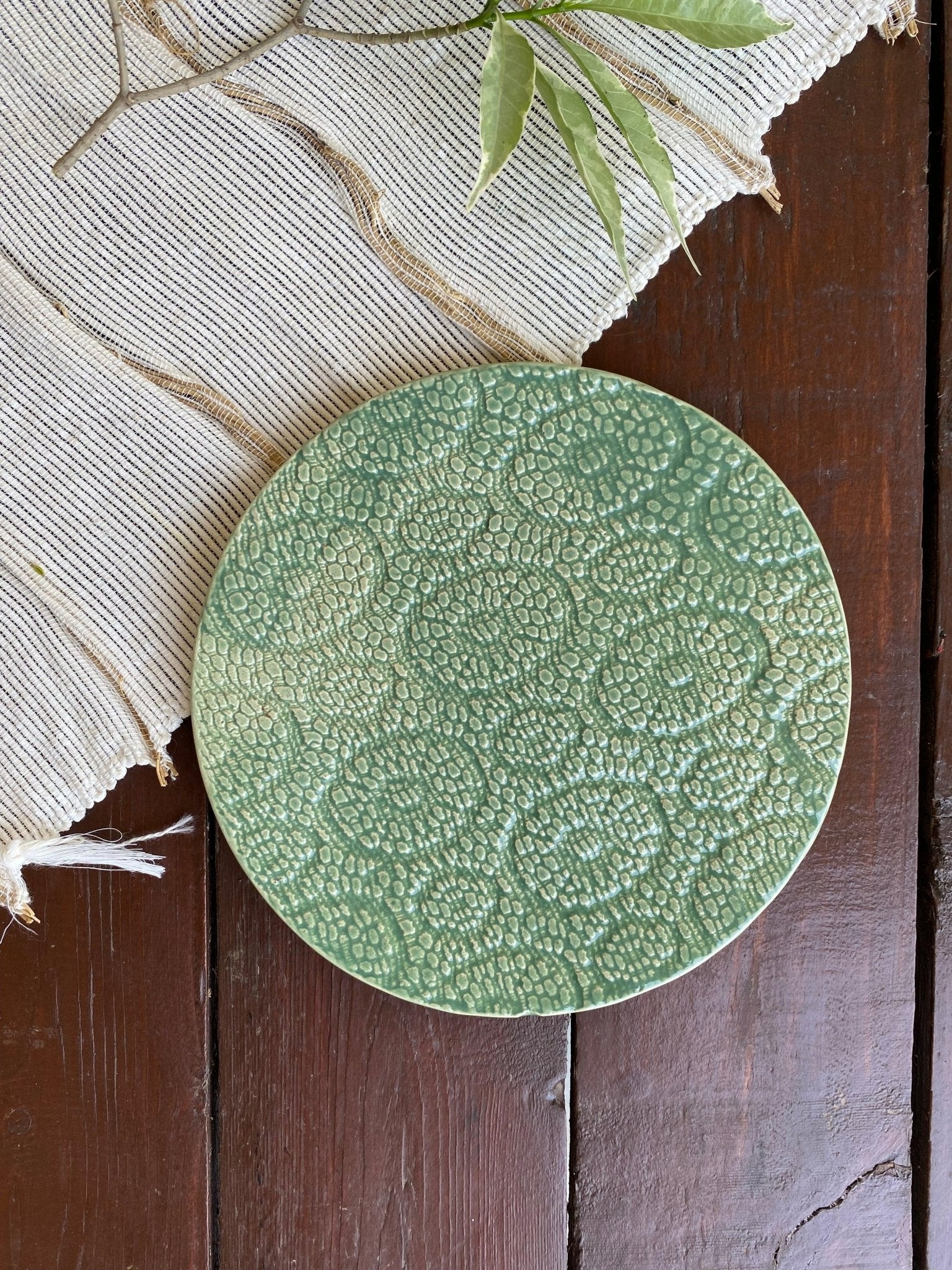 Green Lace Ceramic Cookie Plate - TesuServeware